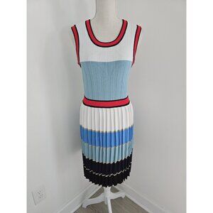 Alexia Admor Tennis Golf Pleated Knit Sleeveless Colorblock Stripes Knee Dress L
